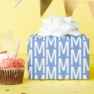 Papier Cadeau Anniversaire de monogramme personnalisé bleu fleur