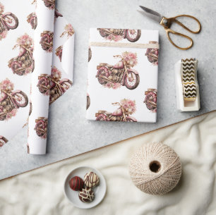 Papier Cadeau Anniversaire de moto florale rose