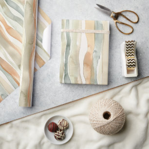 Papier Cadeau Anniversaire de rayures de crème de pêche verte