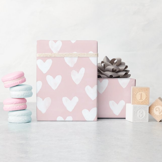 Papier Cadeau Anniversaire des Coeurs blancs roses (Baby Shower)