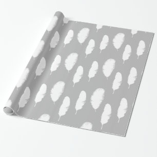 Papier Cadeau Anniversaire des plumes blanches chic