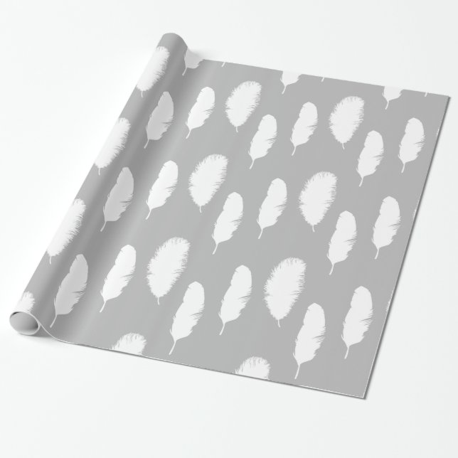 Papier Cadeau Anniversaire des plumes blanches chic (Déroulé)