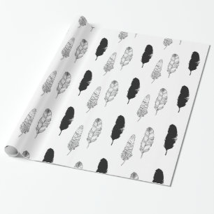 Papier Cadeau Anniversaire des plumes noires chic