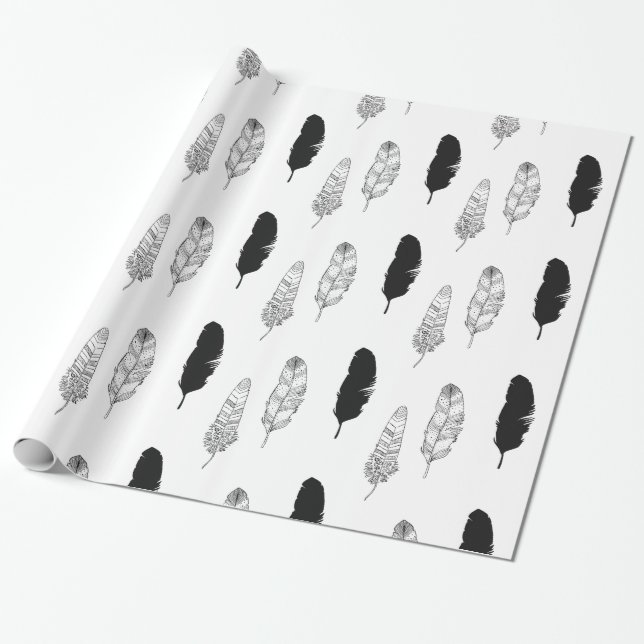 Papier Cadeau Anniversaire des plumes noires chic (Déroulé)