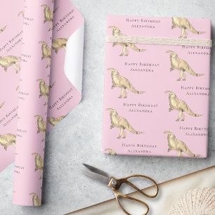 Papier Cadeau Anniversaire Dinosaure Personnalisé Nom de Fille