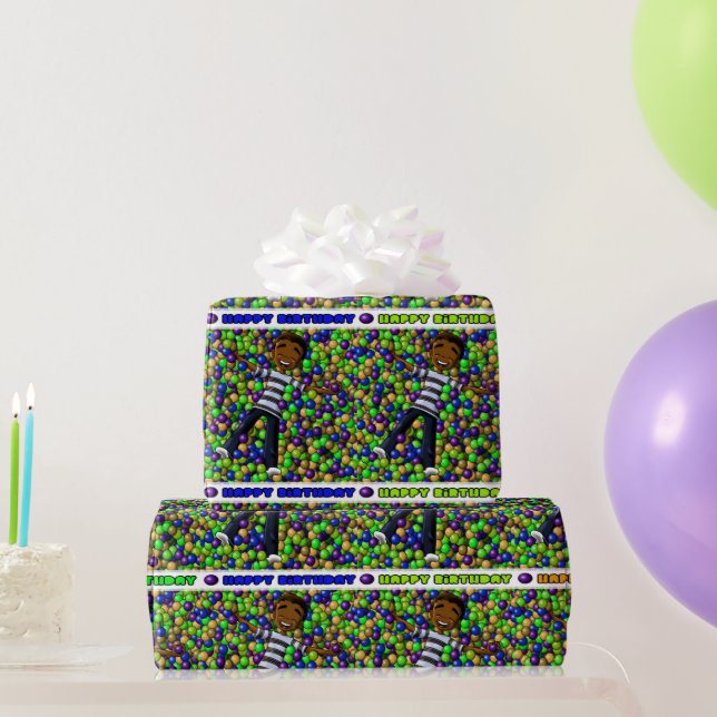 Papier Cadeau Anniversaire du garçon afro-américain (Cadeaux de fête)