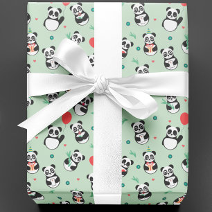Papier Cadeau Anniversaire du Motif Cute Panda Vert