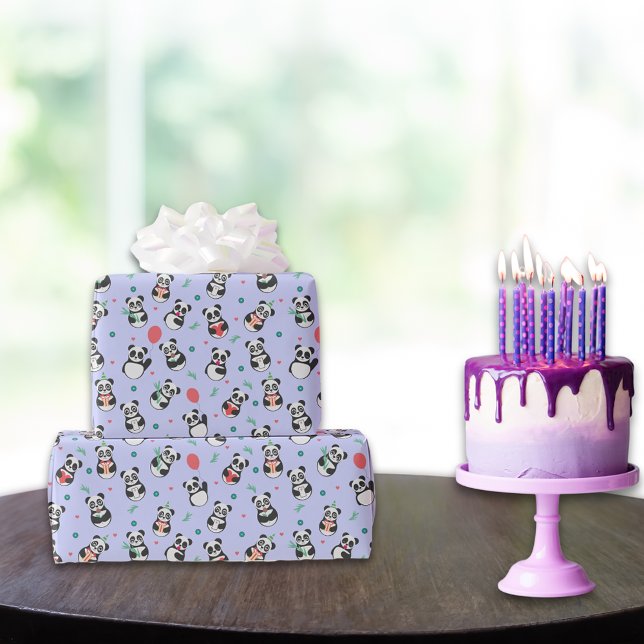 Papier Cadeau Anniversaire du Motif Cute Panda | Violet (Créateur téléchargé)