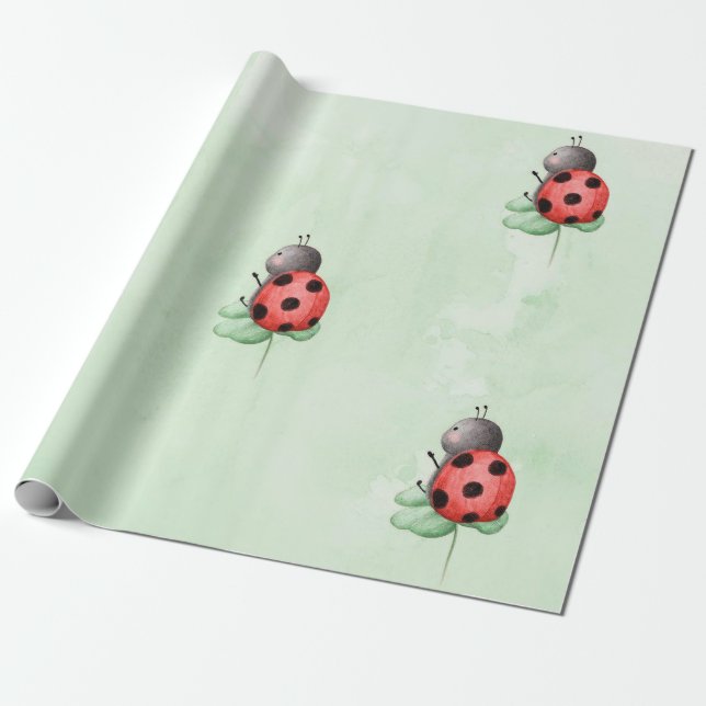 Papier Cadeau Anniversaire d'une coccinelle sur une aquarelle de (Déroulé)