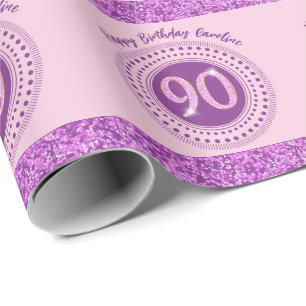 Papier Cadeau Anniversaire élégant 90 ans paillettes roses avec