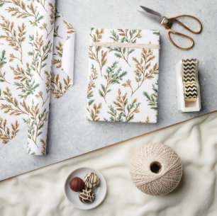 Papier Cadeau Anniversaire Feuilles Vertes Marrons