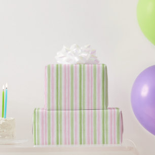 Papier Cadeau Anniversaire Filles Rose Pâle Vert Rayures