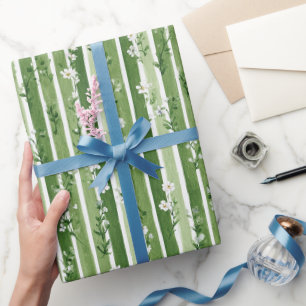 Papier Cadeau Anniversaire Fleurs de marguerite à rayures vertes