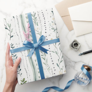 Papier Cadeau Anniversaire Floral Chic Blanc Vert