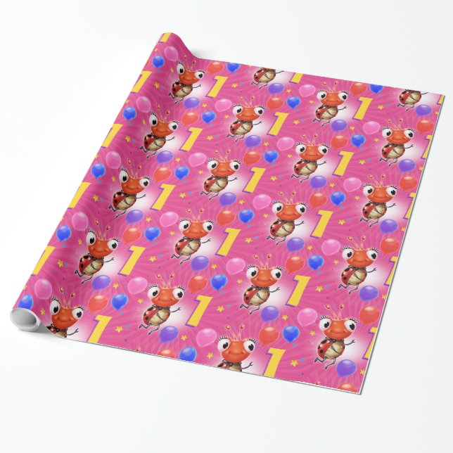 Papier Cadeau Anniversaire Garçon ou fille 1 Ladybug papier d'em (Déroulé)