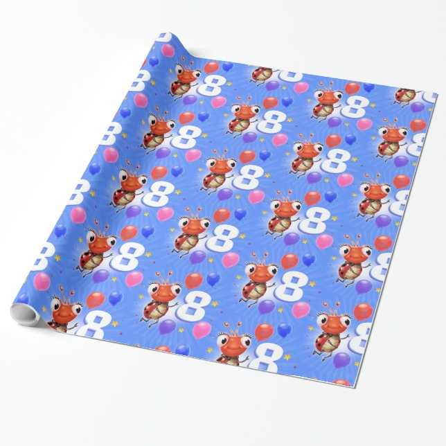 Papier Cadeau Anniversaire Garçon ou Fille d'âge 8 Ladybug papie (Déroulé)