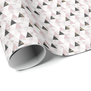 Papier Cadeau Anniversaire Géométrique en marbre noir rose or