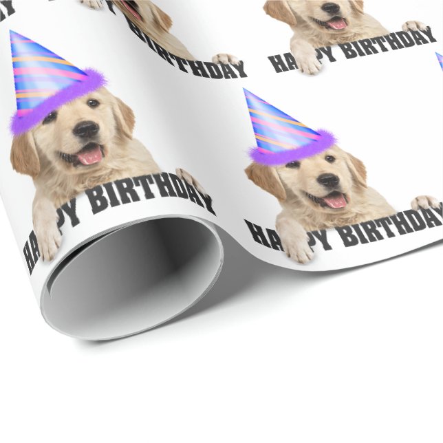 Papier Cadeau Anniversaire Golden Retriever (Coin rond)