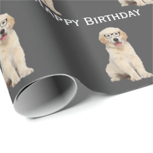 Papier Cadeau Anniversaire Golden Retriever Chiot Avec Verres En