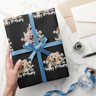 Papier Cadeau Anniversaire Golden Retriever sur noir