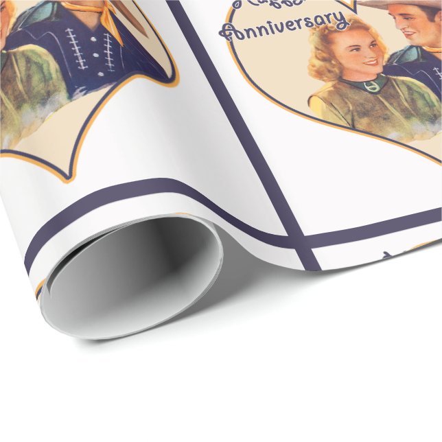 Papier Cadeau Anniversaire heureux de cowboy de couples (Coin rond)