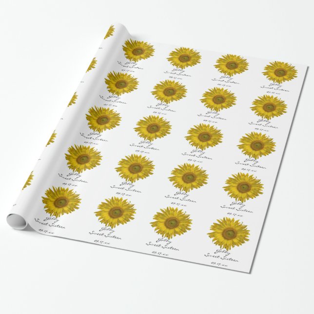 Papier Cadeau Anniversaire jaune personnalisé du bonbon 16 à (Déroulé)