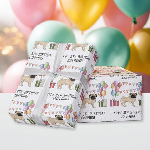 Papier Cadeau Anniversaire joyeux Pug couleur pastel coloré