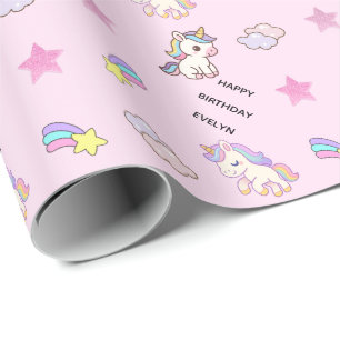 Papier Cadeau Anniversaire Licorne Rose Personnalisé