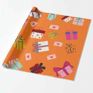 Papier Cadeau Anniversaire moderne orange girly
