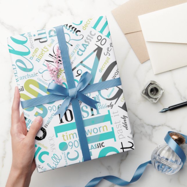 Papier Cadeau Anniversaire Mot Cloud 90 Bleu ID266 (Cadeaux)