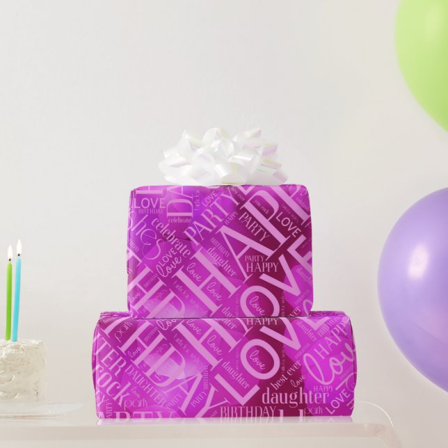 Papier Cadeau Anniversaire Mot Cloud Fille Rose ID272 (Cadeaux de fête)