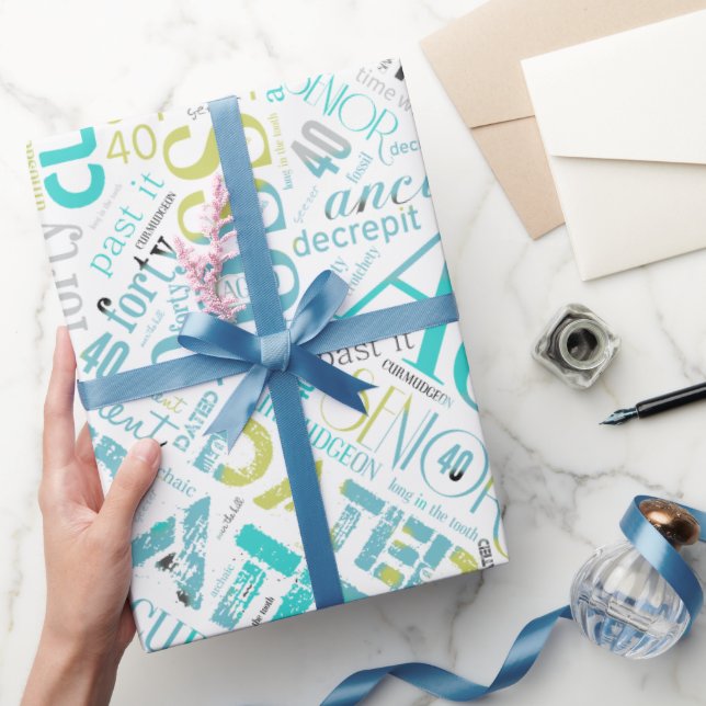 Papier Cadeau Anniversaire Mot Cloud Quarante Bleu ID266 (Cadeaux)