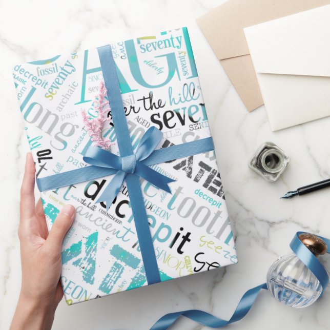 Papier Cadeau Anniversaire Mot Cloud Soixante-dix Bleu ID266 (Cadeaux)