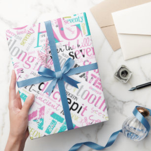 Papier Cadeau Anniversaire Mot Cloud Soixante-dix rose ID266