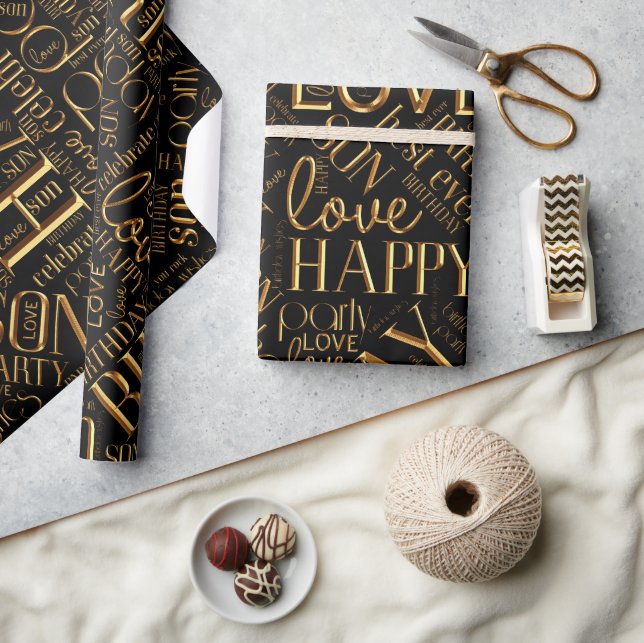 Papier Cadeau Anniversaire Mot Cloud Son Or ID272 (Artisanat)
