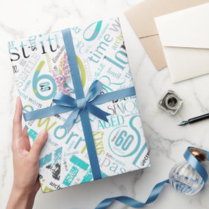 Papier Cadeau Anniversaire Mot Nuage Soixante Bleu ID266