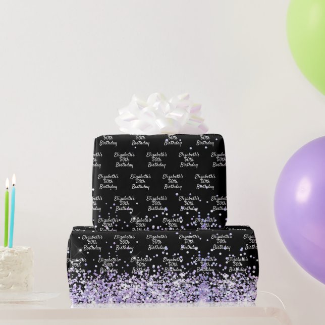 Papier Cadeau Anniversaire noir violet lavande parties scintilla (Cadeaux de fête)