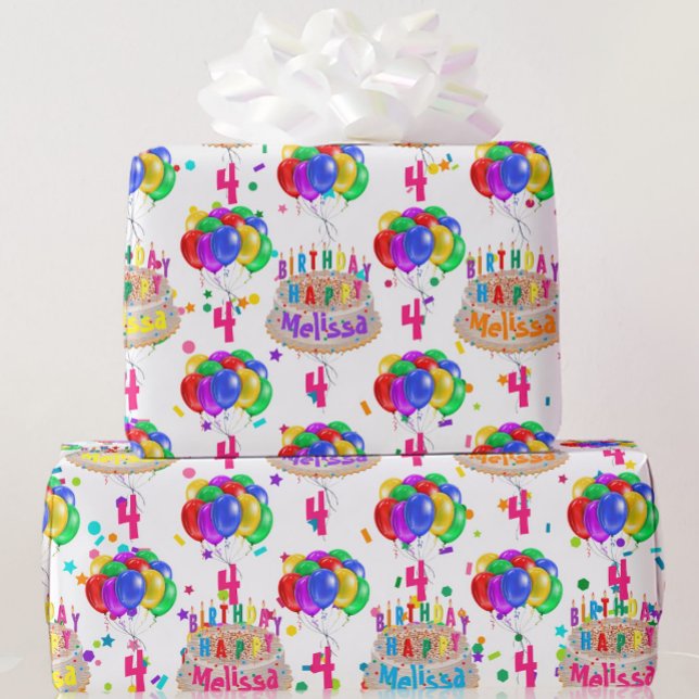 Papier Cadeau Anniversaire Nom de gâteau Ballons Personnaliser A (Créateur téléchargé)