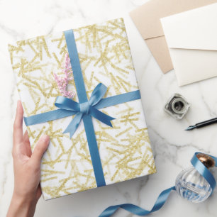 Papier Cadeau Anniversaire Pailleté Glamour Or Blanc