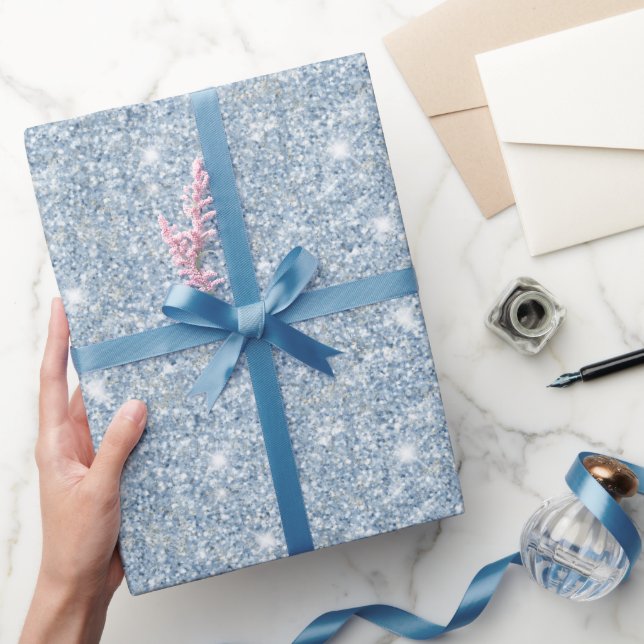 Papier Cadeau Anniversaire Paillettes Bleu Ciel Clair (Cadeaux)