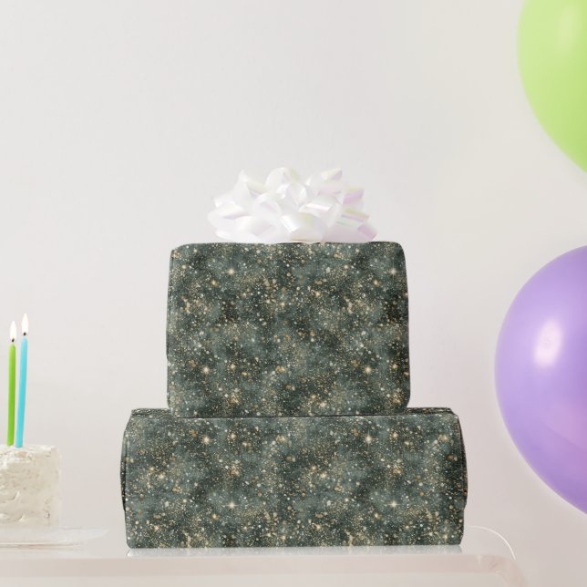 Papier Cadeau Anniversaire Paillettes Or Vert (Cadeaux de fête)
