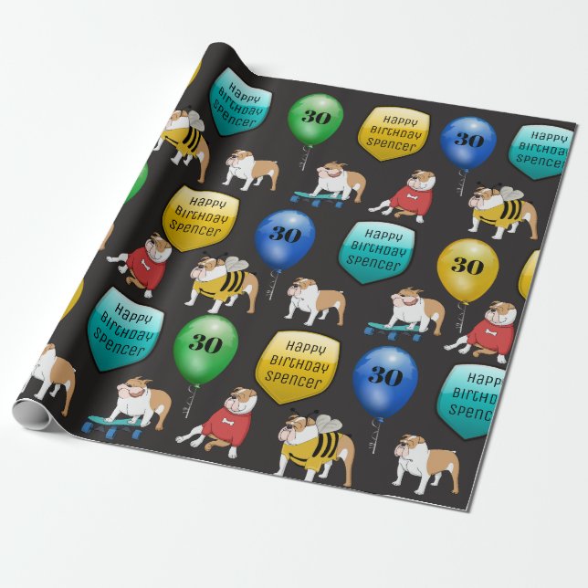 Papier Cadeau Anniversaire personnalisé de Bulldog (Déroulé)