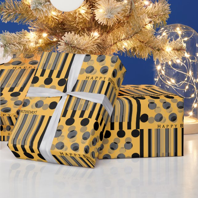 Papier Cadeau Anniversaire Personnalisé Jaune Chaud Noir Inspiré (Vacances)