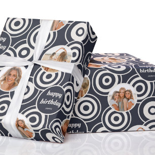 Papier Cadeau Anniversaire Photo Collage Cercles rétro gris fonc