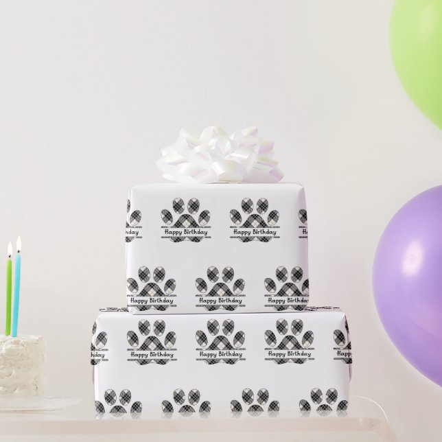 Papier Cadeau Anniversaire Plaid Empreinte de patte sur blanc (Cadeaux de fête)