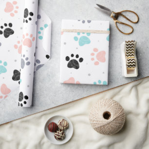 Papier Cadeau Anniversaire pour chiens, empreintes de pattes de