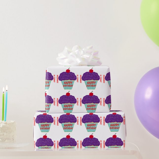 Papier Cadeau Anniversaire Purple Frosting Cupcake (Cadeaux de fête)