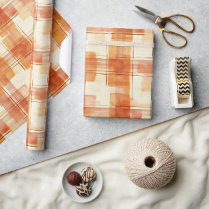 Papier Cadeau Anniversaire rayures carreaux crème orange