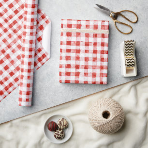 Papier Cadeau Anniversaire Rayures Carreaux Rouges Blancs