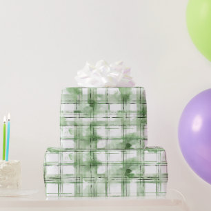 Papier Cadeau Anniversaire Rayures Carreaux Vert Blanc